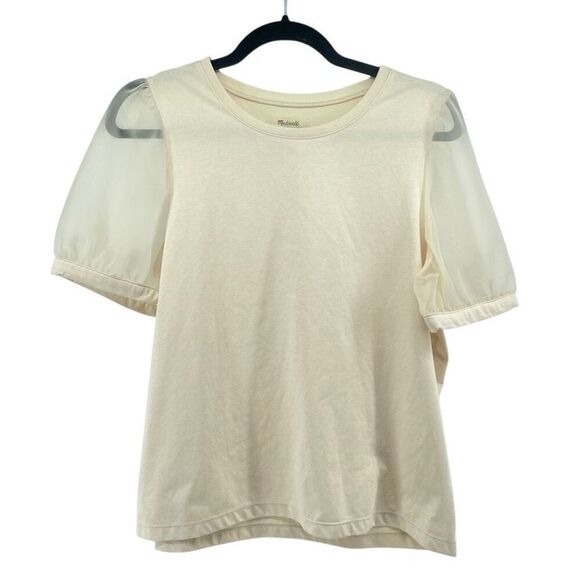 Madewell Bleached Linen Sheer Sleeve Knit Top Women’s Medium - Picture 4 of 11